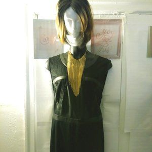 L B Faux Leather Lace Sleeveless black dress